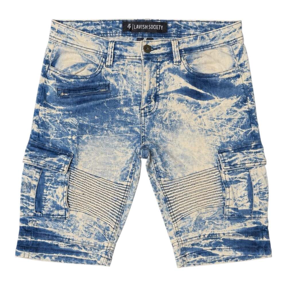 Lavish Society Acid Wash Moto Cargo Shorts Size 30